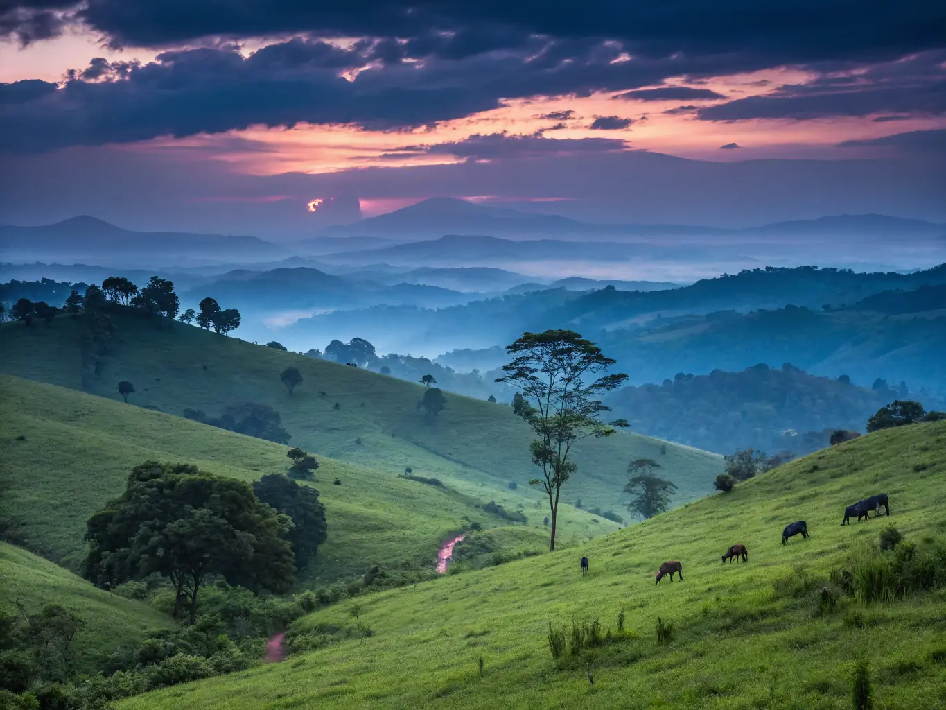 A panoramic view of the Ugandan landscape, showcasing lush greenery, rolling hills, and a clear blue sky, representing Uganda as a prime travel destination.